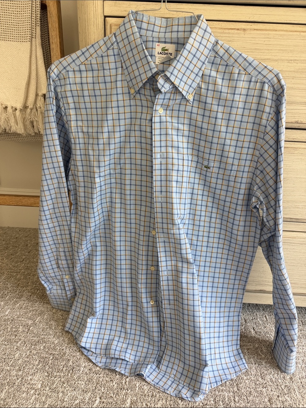 Lacoste Men’s Light Blue Checked Button-Down Shirt